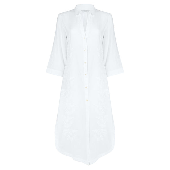 White Embroidered Shirt Dress
